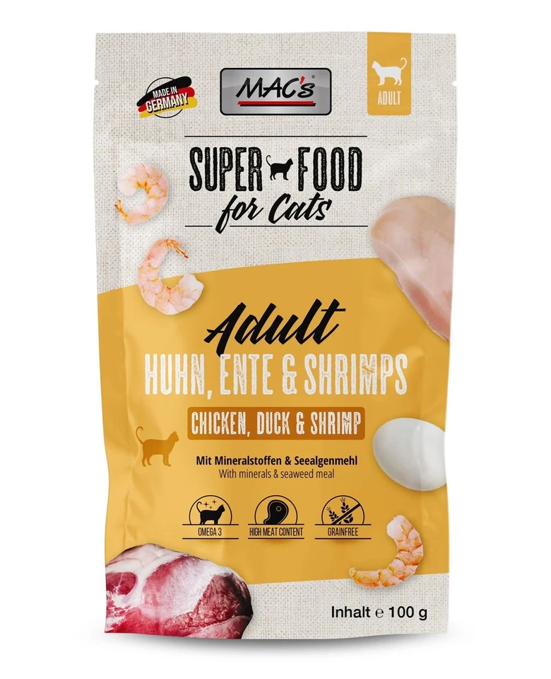 MACs Cat Pouch Ente & Shrimps  | 12x 100g Katzennassfutter - Bild 1 von 1