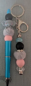 Cute Elephant Beaded Pen & Keychain Set – Handmade Gift Set - Picture 1 of 1