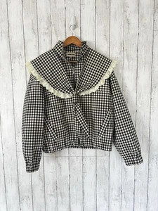 Shushu Tong Matrosenkragen Bomberjacke schwarz weiß kariert Gingham Größe 12 Reißverschluss - Bild 1 von 13