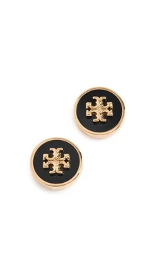 Aretes circulares para mujer Tory Burch Kira esmaltados oro/negro Tory Foto 1 de 3