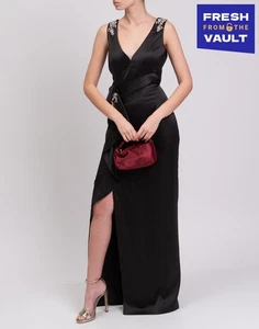 RRP €945 MARCHESA NOTTE Satin Gown US10 UK14 IT46 XL Rhinestone Lined Ruffled - Picture 1 of 8