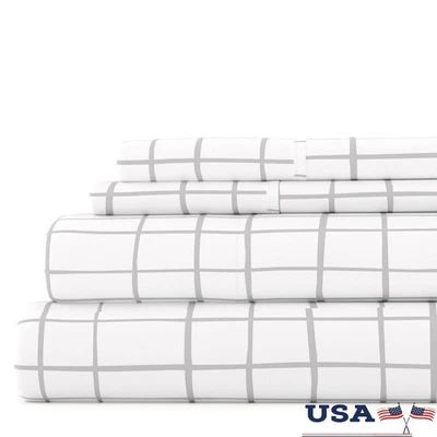 Microfiber Bed Sheets Set 4 Piece Geometric Pattern King Size Deep Pocket New - Image 1 of 4