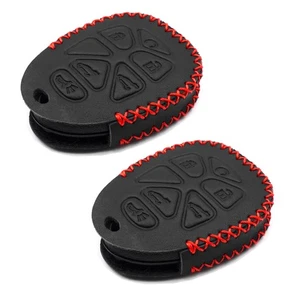 2Pcs Black Leather For Chevrolet GMC Cadillac 6 Buttons Smart Key Fob Chain Bag - Picture 1 of 4