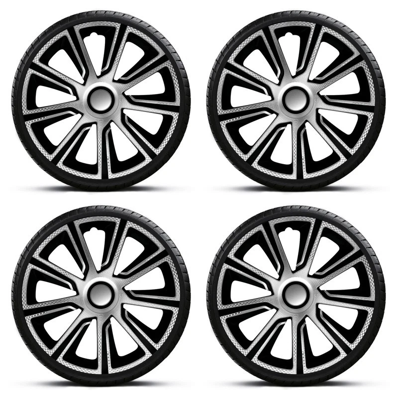 Wheel Trims 15" Black Silver Hub Caps Veron Carbon Fits Skoda Citigo - Image 1 of 4