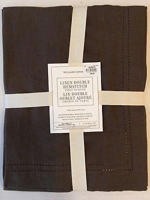 Corredor de mesa italiano Williams Sonoma de lino lavado 16 108 marrón doble dobladillo Foto 1 de 3