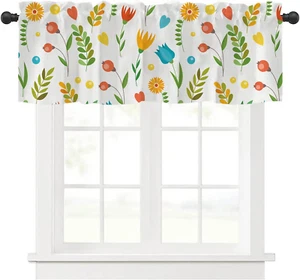 Window Curtain Valance Colorful Flowers Leaves Linen Floral Pattern Rod Pocket f - Picture 1 of 7