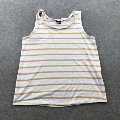 Camiseta sin mangas Patagonia para mujer mediana blanca beige a rayas cáñamo Foto 1 de 4