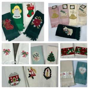 Christmas Hand Towel Embroidered Angel Floral Candy Cane Linen Fringed RA Briggs - Picture 1 of 39