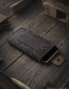 iPhone 14 13 funda madera marrón 100 % lana fieltro cuero italiano - Imagen 1 de 169