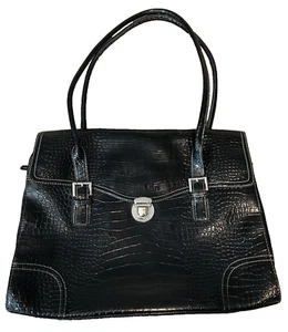 Liz Claibourne Black Faux Croc Laptop Briefcase Satchel Designer Messenger Bag - Picture 1 of 24