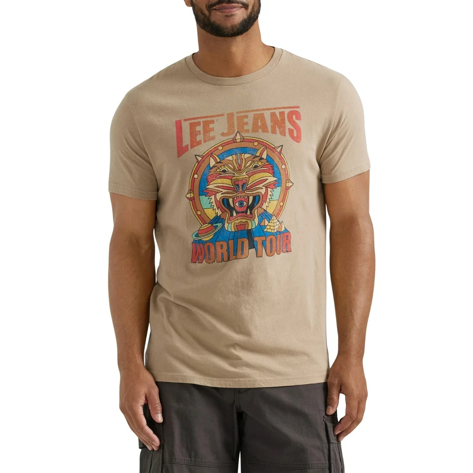 XLARGE VINTAGE LEE JEANS WORLD TOUR Short Sleeve T-Shirt Brown Psychadelic Tiger