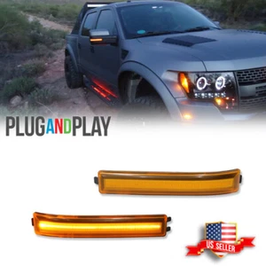 For 09-14 Ford F150 Amber Lens LED Side Mirror Light Turn Signal Lamp Reflectors - Picture 1 of 12