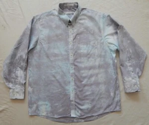 Tie Dye Blue Black Striped Long Sleeve Button Up Shirt - XL Mens Hand Made - Picture 1 of 8