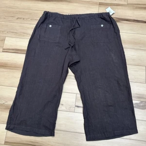 ALLEN ALLEN Women’s Plus 3X Linen Capri Pants Brown Pockets Drawstring NWT - Picture 1 of 7