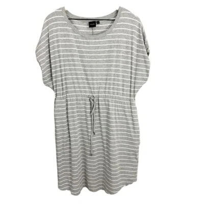 Vestido Rafaella Manga Corta Cordón Rayas Sobre la Rodilla Gris Jaspeado Blanco XXL Foto 1 de 4