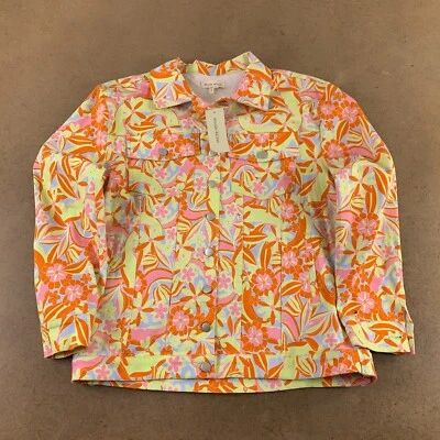 Jaqueta jeans Nicole Miller feminina tamanho pequeno laranja destemida floral nova com etiquetas *falha - Imagem 1 de 4