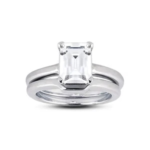 1.35ct E-VVS1 Emerald Natural Diamond 18k  Classic Ring with Wedding Band - Picture 1 of 3