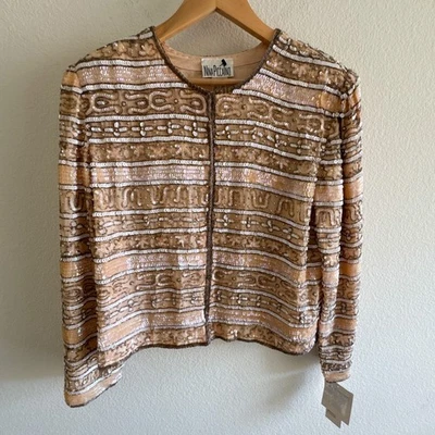 Nina Piccalino NEW Sequin Beaded Jacket Peach Bronze Vintage 90s Size 14 - Image 1 of 4