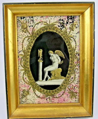 3 pinturas vintage neoclássicas masculinas semi nuas Eglomisé Sungott Studios - Imagem 1 de 4