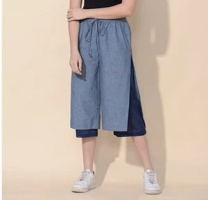 Tamsy blaue 100 % Baumwolle Hose mit weitem Bein und Futter für Damen - Größe L - Bild 1 von 3