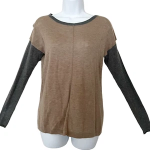 C&C California L/S Top XS Cashmere Wool Blend Scoop Neck Color Block $98 NWT - Picture 1 of 11