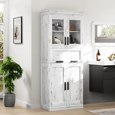 Armario de almacenamiento de baño de 67" de alto con puertas de vidrio y cajón despensa de cocina Foto 1 de 4