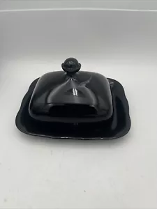MIKASA RONDO TANGO rechteckig überzogene Butterschale EJ702 schwarz mit lila Blume - Bild 1 von 2