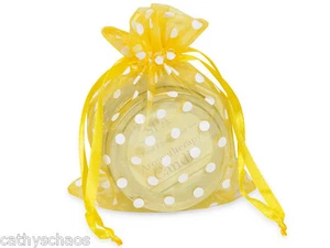 10 Sunshine Yellow Polka Dots Organza Bags 5x6.5" Any Occasion Easter Holiday - Picture 1 of 1