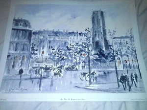 Vintage Abstract Art Litho La Tour St Jacques by Guy de Neyrac 23 x 18" - Picture 1 of 7