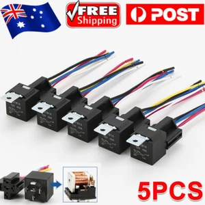 5PCS 24V 40 Amp Car SPDT Automotive Relay DC 4 Pin 5 Wires With Harness Socket - Picture 1 of 11