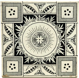 Antique Fireplace Tile Transfer Printed Floral Ambrose Wood C1882 - Picture 1 of 3
