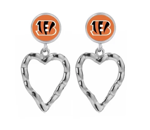 Bengals Earrings Football Heart Charm Dangle Stainless Steel Cincinnati Bengals Cover