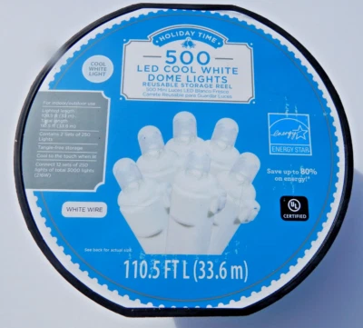 Wal-Mart Holiday Time 500 LED Cool White Dome Lights White Wire Indoor/Outdoor - Image 1 of 4