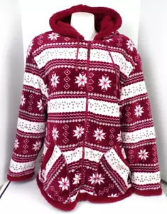 Chaqueta para mujer TrailCrest copo de nieve roja nórdica blanca sherpa felpa XL - Imagen 1 de 10