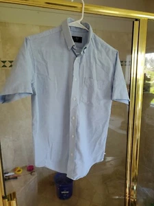Boys Short Sleeve Blue Button Down Oxford Dress Shirt Reg Fit Size 14 - Picture 1 of 9
