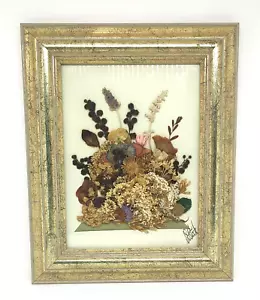 Framed "Pressed Posies" by Christine Stock, Gold Frame Pressed Flowers, Signed - Foto 1 di 5