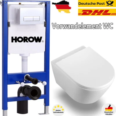 HOROW Komplettset Spülrandlos Hänge Wand-WC Vorwandelement Spülkasten Softclosedeckel