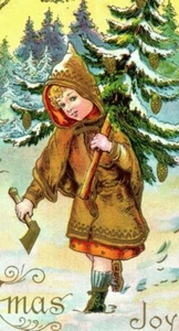 1910 Embossed Christmas Postcard Little Girl Just Cut Her Christmas Tree - Picture 1 of 3