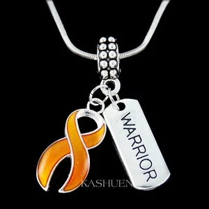 ~Orange Ribbon Cancer Awareness MS Multiple Sclerosis Leukemia Lymphoma Necklace - Picture 1 of 8