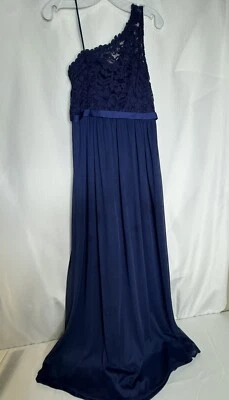 Davids Bridal Maxi One Shoulder Lace BridesMaid Dress Navy Size Girls Size 12 - Image 1 of 4