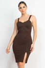 Women's Glitter Bodycon Sleeveless Tank Top Sweetheart Neck Side Slit Mini Dress