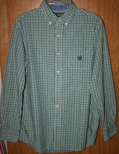 CHAPS BY RALPH LAUREN LS BUTTON DOWN SHIRT GREEN PLAID MED COTTON BLEND VGUC - Picture 1 of 7