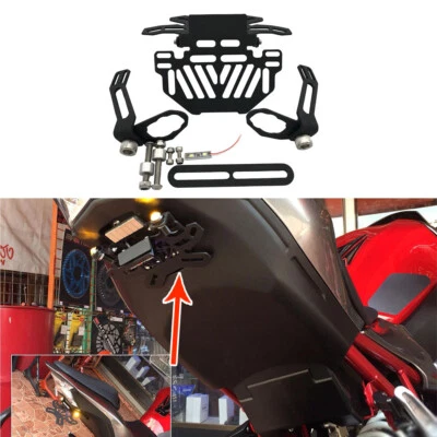 Universal Adjustable Motorcycle License Plate Bracket Led Light Holder Tail Tidy - Image 1 of 4