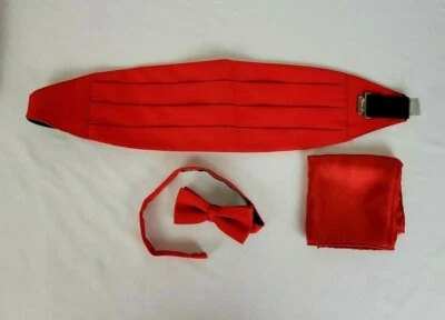 After Six Mens Red Small/Medium Cummerbund Set Bow Tie Pocket Square - Image 1 of 4