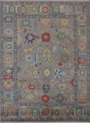 Alfombra de lana 9' 9'' X 8' 1"" gris Oushak oriental anudada a mano alfombra de sala de estar Foto 1 de 4