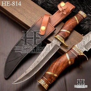 HUNTEX Handmade Damascus Blade, Rosewood Handle, 340 mm Hunter's Bowie Knife - Picture 1 of 12