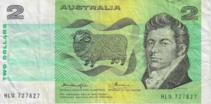 AUSTRALIA $2 Dollars Circ Banknote (1976) P-43b2 Knight-Wheeler Sign Prefix HLU - Picture 1 of 2
