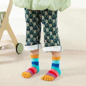 2 Pair of Girl Boys Kid Striped Rainbow Five Finger Toe Socks Soft Comfy Casual - Picture 1 of 19