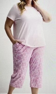 NEW Croft & Barrow pajamas set womens sz 4X capri pants top pink floral pockets - Image 1 of 4
