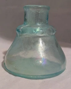 Antique Inkwell Aqua Blue Cone Shaped Glass Inkwell 2 3/4'' Tall Vintage 1890s - Picture 1 of 6